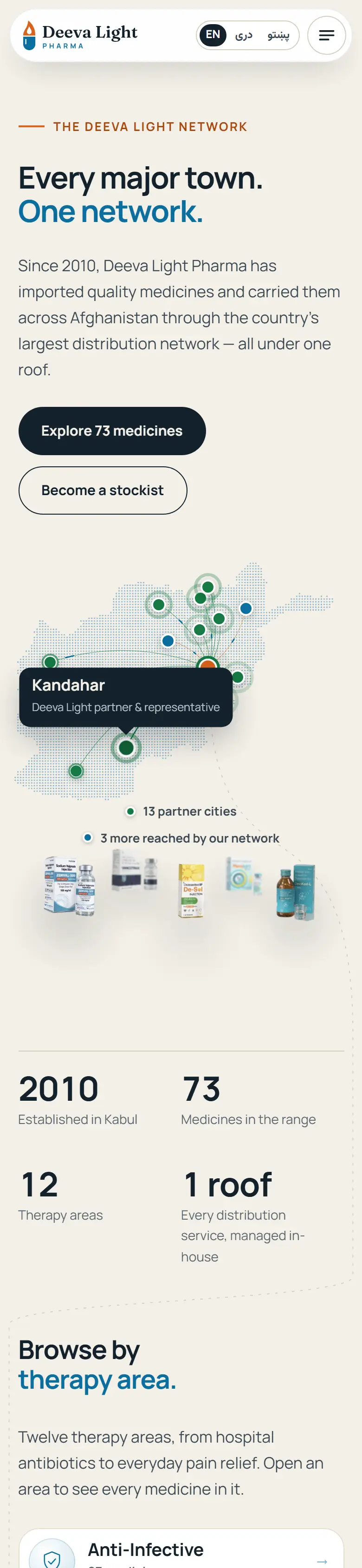 Deeva Light Pharma website on mobile