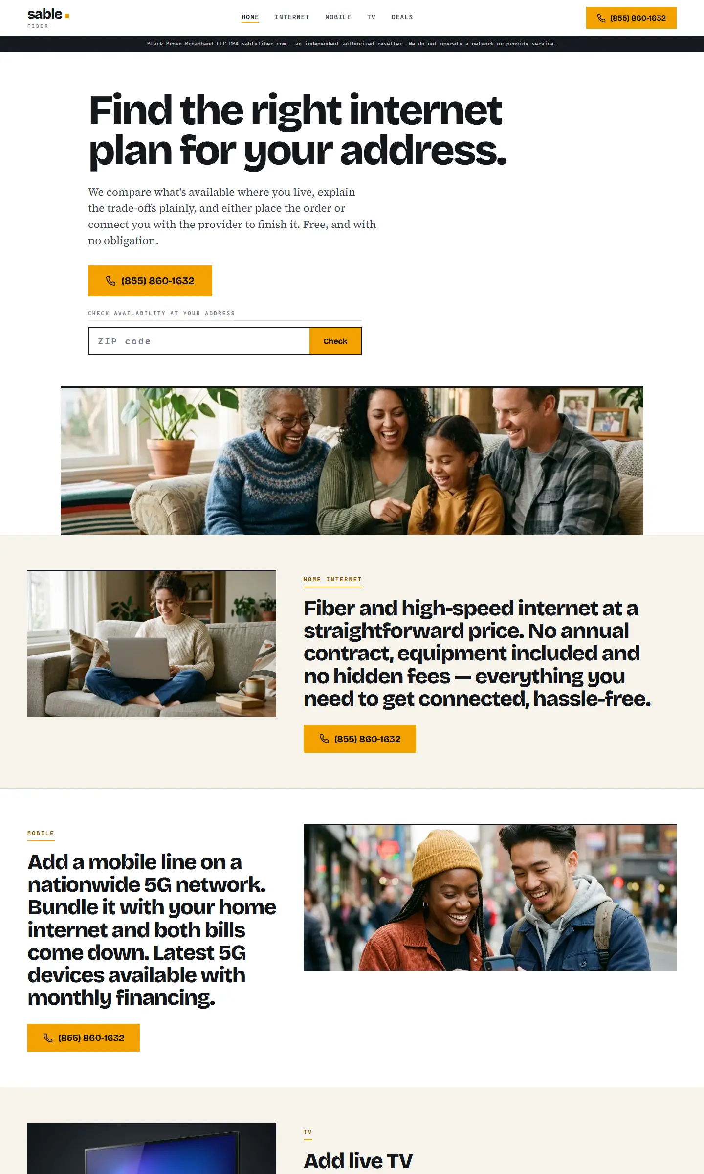 sablefiber.com homepage