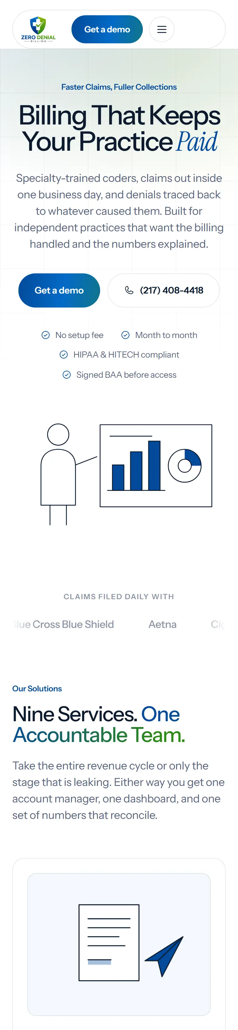 Zero Denial Billing website on mobile